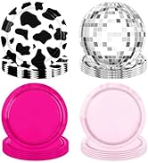 Funhax 32Pcs Disco Cowgirl Party Decorations Western Cowgirl Paper Plates for Cow Print Themed Pa...