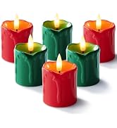 Homemory 2" x 2" Green & Red Timer Flickering Flameless Candles, 400+ Hour Battery Operated Votiv...