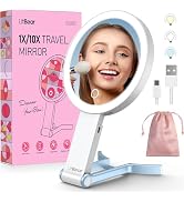 LitBear Travel Makeup Mirror with Lights, Rechargeable Double-Sided 10X/1X Magnifying Mirror, Por...