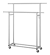 Simple Trending Double Rod Clothing Garment Rack, Rolling Clothes Organizer on Wheels for Hanging...