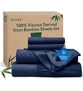 QUTOOL Viscose Made from Bamboo Queen Sheet Set, 4-Piece Cooling Bed Sheets, Silky Soft and Breat...