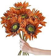 Ruidazon 6 Pcs Artificial Silk Sunflowers, 18” Fake Faux Sunflower Bulk Orange Flowers Bouquet fo...