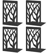 VFINE Bookends 4 Pieces, Modern Metal Bookends for Shelves, Black Tree Book Ends for Books, Decor...