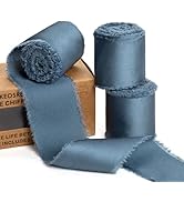 KEOSREE Dusty Blue Silk Satin Ribbon,Frayed Silk Ribbon for Bridal Flower Bouquet Christmas Gift ...