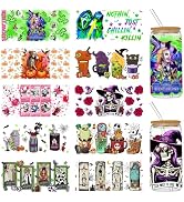 Halloween UV DTF Cup Wraps for Glass Cups 16 oz, 10 Sheets Cup Rub on Transfers for Crafts Libbey...