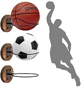 3 Pack Wood Basketball Wall Mount Holders, Universal Ball Storage Display Rack for Basketball, So...