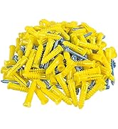 HANGDONE Ribbed Wall Anchors #4-#6 7/8-Inch with Screws 100-Pack, Yellow, Plastic Anchor for Dryw...