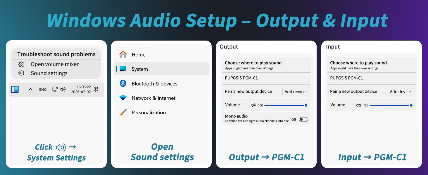 Windows Audio Setup -Output & Input