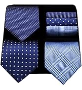 HISDERN Mens Ties and Pocket Square Set Business Elegant Ties for Men Classic Lot 3 Pcs Wedding P...
