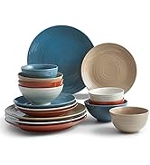Sango Siterra Painter's Palette 16-Piece Stoneware Dinnerware Set with Round Plates and Bowls, Mu...