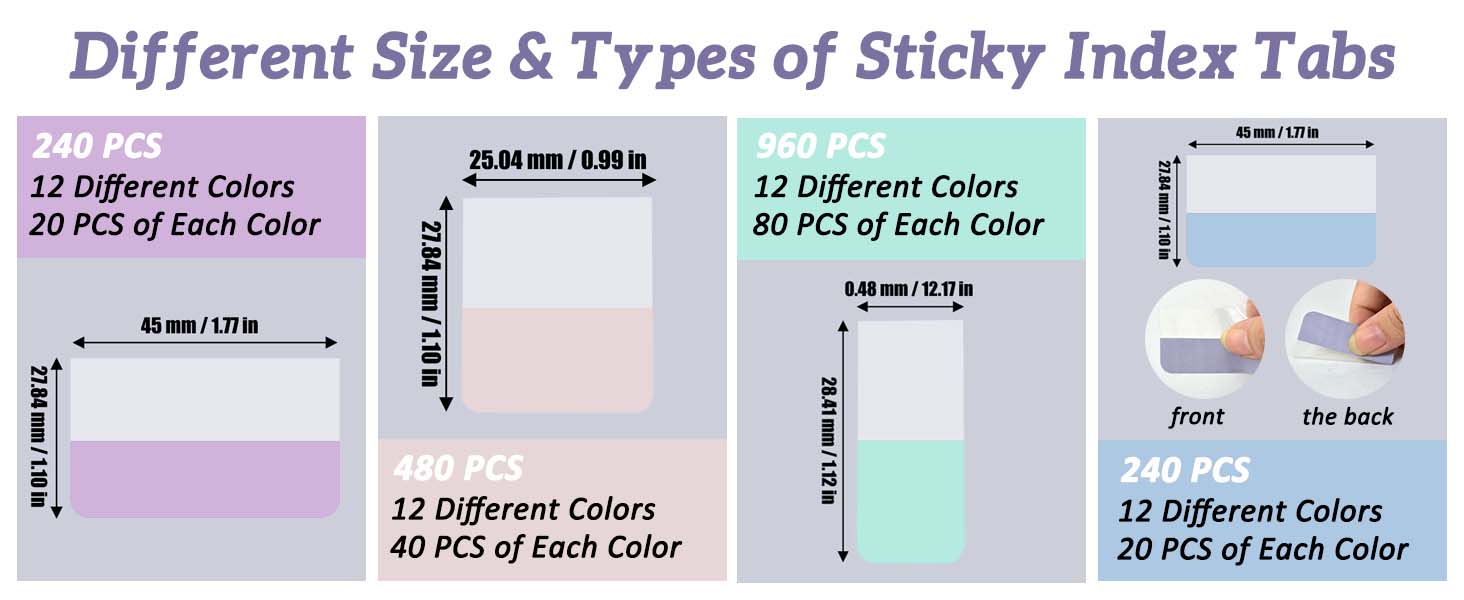 Repositionable Page Tabs Flags Page Markers Labels for Notebooks, Filing, Classification,12 Colors