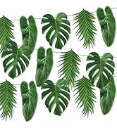 Pre-Strung Tropical Palm Leaf Garland Banner - 12pcs Double-Sided Printing 9.8 FT - Green Paper P...