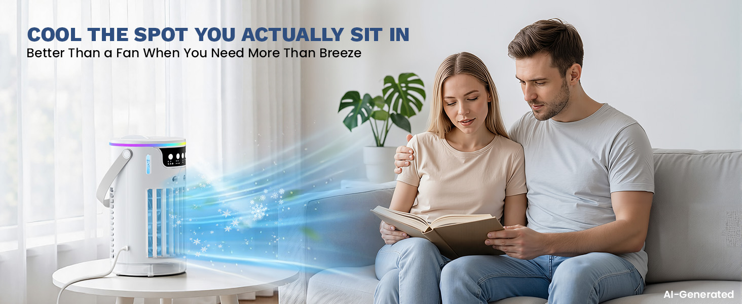 portable evaporative air cooler gives living room spot cooling when a fan isn’t enough