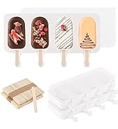 3 Set Popsicles Molds with Lids and 100 Pieces Wooden Popsicles Sticks, 4 Cavities Silicone Ice P...