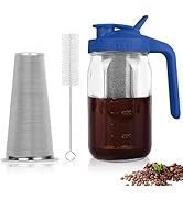 QHH Cold Brew Coffee Maker,32 oz Mason Jar Pitcher with Stainless Steel Filter, Pour Spout Handle...