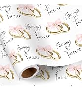 RUSPEPA Wedding Wrapping Paper Roll, Mini Roll, Pink Bows and Golden Rings with Always & Forever ...
