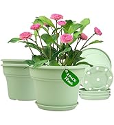 Pottiffe 10 Inch Plastic-Flower-Pot-for-Indoor-Plants, 4 Pack Large Outdoor Planter Pot with Drai...