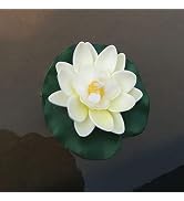 White Artificial Floating Foam Lotus Flowers with Water Lily Pad Ornaments, Ivory White, Perfect ...