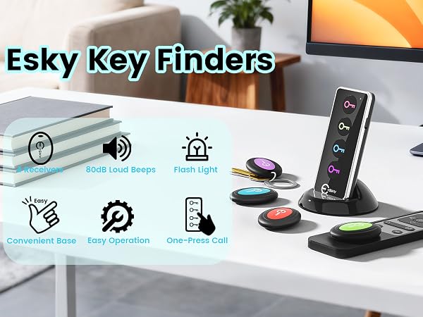 sky Key Finder Locator with Sound 85dB Item Trackers 131ft Range Beeper Tags Wireless Key Finders