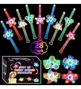 28 Pack LED Light Up Fidget Spinner Bracelets, Party Favors for Kids 4-8 8-12 Glow in The Dark Pa...
