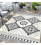 Waterproof Outdoor Rug 5x8ft, Boho Reversible Plastic Straw Mat for Patio RV Deck Porch Backyard ...