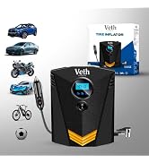 Veth VT-07 Tire Inflator Portable Air Compressor, 12V DC, 150PSI Cordless Mini Air Pump with Digi...