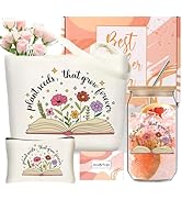 fcaylo Teacher Appreciation Gifts for Women 16oz Glass Cup With Straw and Cup, Teacher Canvas Tot...