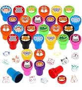 Hxezoc 24 Pieces Safari Animal Print Stamp, Mini Colorful Self Inking Jungle Animal Stamps Party ...