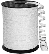 OMISELIO Silver Curling Ribbon, 500 Yard Glitter Silver, Shiny Metallic for Gift Wrapping, Balloo...