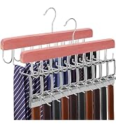TOPIA HANGER Cedar 2 Pack 2 in 1 Belt Tie Hanger for Closet Max 60 Belts with 60 Ties Capacity, 2...