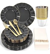 Glowserve 175 Plastic Dinnerware Set,Disposable Dinnerware Set for 25 Guests Include 50 Plastic P...