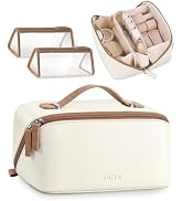 Prite 3 Pcs Makeup Bag Set Travel Cosmetic Organizer Vegan Leather Waterproof Toiletry Bag with 2...