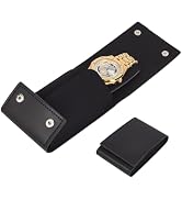 PH PandaHall Black Leather Watch Pouch, Portable Travel Watch Case Single Watches Box with Suede ...
