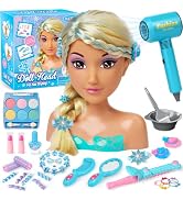 Cleboen Doll Head for Hair Styling Kids, Pretend Play Beauty Salon Playset with Hair Dryer, Strai...