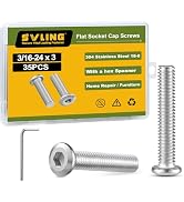 SVLING 3/16-24 x 3" Bolt, 35PCS Flat Head Hex Socket Cap Screws Bolts, 304 Stainless Steel 18-8, ...
