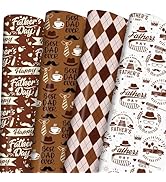 Ulmasinn Father's Day Wrapping Paper - Premium Brown Gift Wrap for Dad with Happy Father's Day & ...