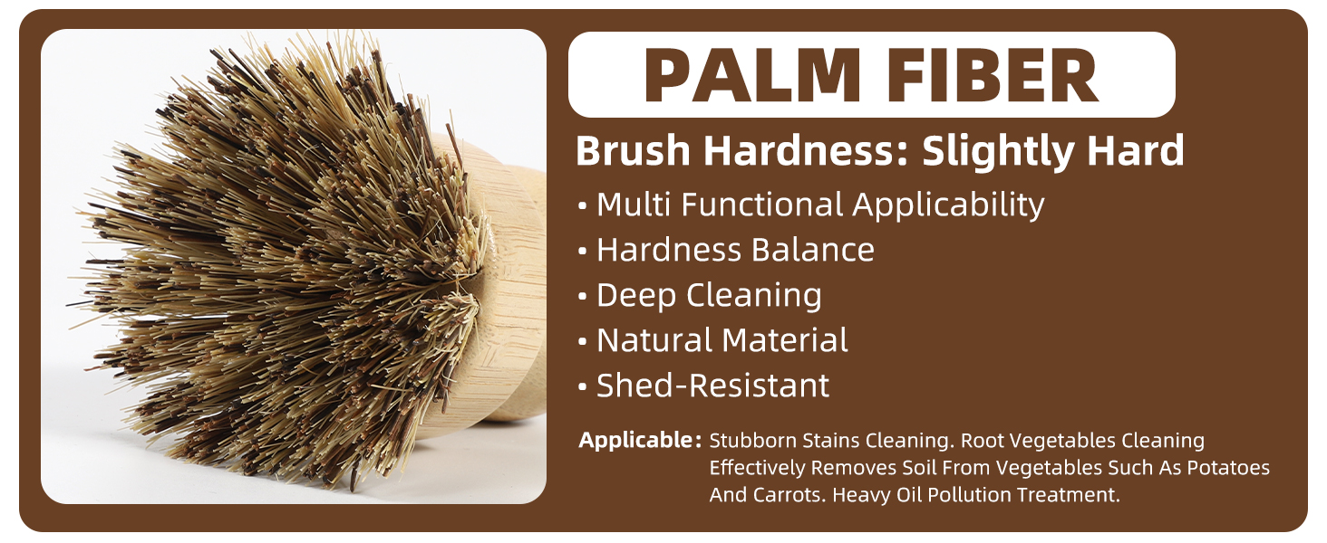 bamboo dish brush with palm fiber bristle