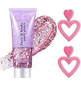 Go Ho Pink Body Glitter Gel and 2 PCS Baby Pink Heart Earrings for Women,Sparkle Pink Holographic...