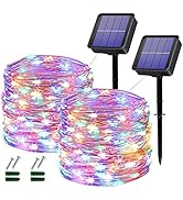 Solar Fairy Lights Outdoor Waterproof,2 Pack 120LED Solar Garden Light Waterproof 12M/40Ft 8 Mode...