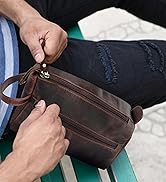 RUSTIC TOWN Buffalo Leather Toiletry Bag : Vintage Travel Shaving & Dopp Kit : for Toiletries, Co...