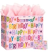 16.5" Extra Large Happy Birthday Gift Bag Set with Greeting Card and Tissue Paper, Colorful Lette...