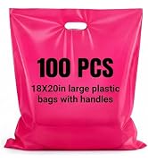 Maitys 100 Pcs 18"x20" Rose Pink Plastic Bags with Handles Large Merchandise Shopping Bags for Sm...