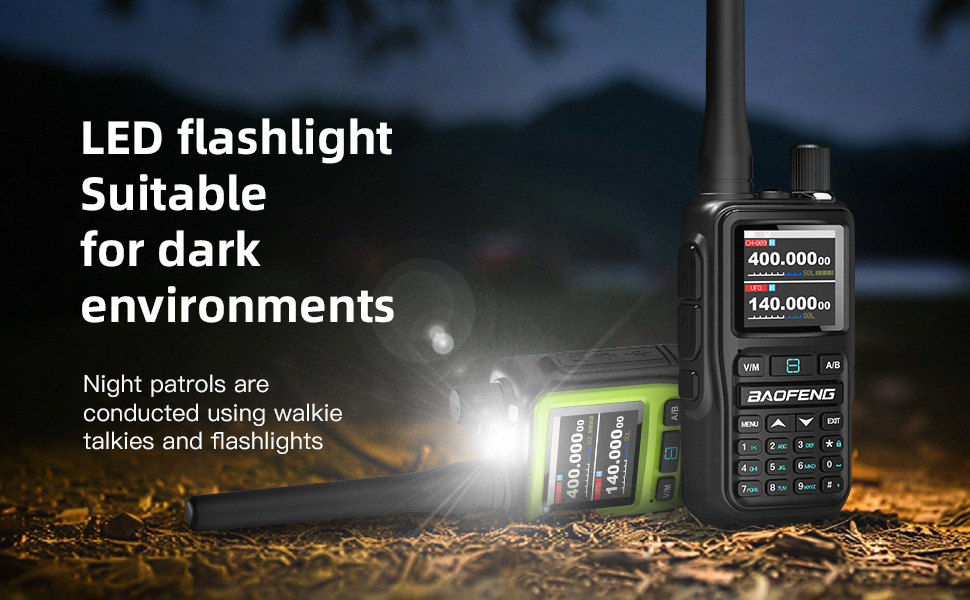 with High-Beam LED Flashlight - Long Range Handheld Walkie Talkie for Night Patrol,