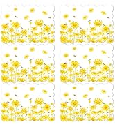 OBUSATT Spring Flower Placemats Set of 6 Yellow Daisy Plastic Table Mats Daisy Bees Place Mats Ye...