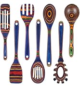 MYRAINBOW Wooden Spoons for Cooking, 7 Pcs Pakkawood Wooden Kitchen Utensil Set Includes Spatula,...