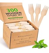 FEHHTO Wooden Disposable Forks, 300 Pcs Compostable Wooden Utensils, Splinter-Free Eco Friendly P...