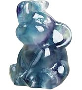 Hand Carved Rainbow Fluorite Gemstone Elephant Figurine Feng Shui Gift for Love Harmony desk acce...
