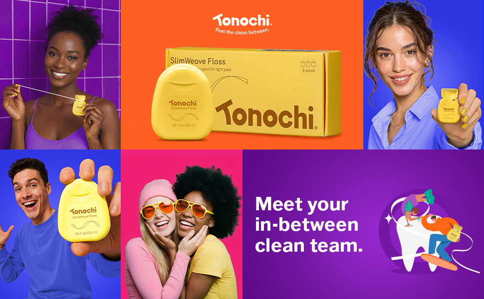 Tonochi SlimWeave Flat Dental Floss for tight teeth — smooth glide, mint freshness, gentle on gums.