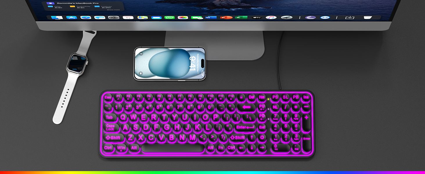 Large Print Backlit Computer Keyboard, Wired Lighted Typewriter Keyboard with 7-Color Backlit