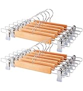 ELONG HOME Wooden Pants Hangers 12Packs, Skirt Hangers with Adjustable Clips, Non Slip Wood Cloth...
